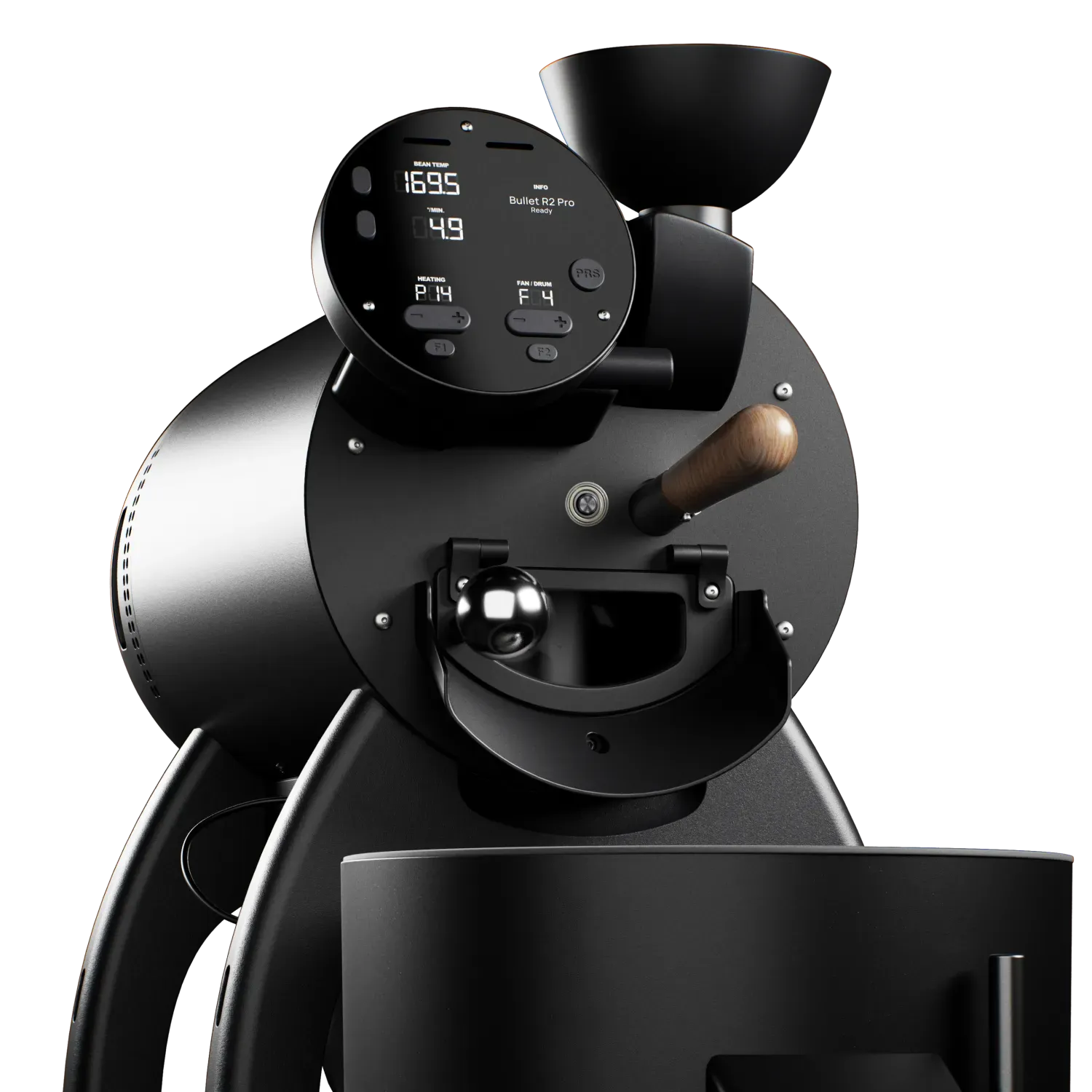 Bullet R2 Pro front view black coffee roaster display showing digital screen with temperature and settings
